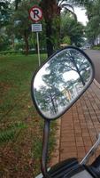 view of leaves with rearview mirror background photo