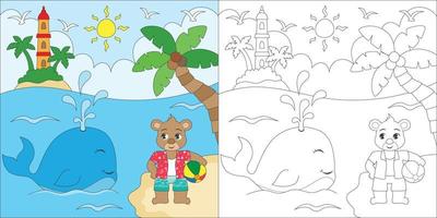 coloring bear and whale vector