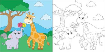 coloring elephant and giraffe vector