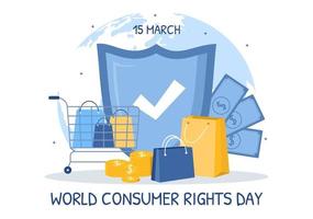 World Consumer Rights Day Illustration with Shopping, Bags and Needs of Consumers for Web Banner or Landing Page in Flat Cartoon Hand Drawn Templates vector