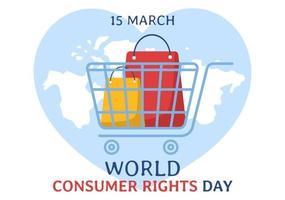 World Consumer Rights Day Illustration with Shopping, Bags and Needs of Consumers for Web Banner or Landing Page in Flat Cartoon Hand Drawn Templates vector