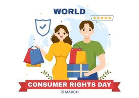 World Consumer Rights Day Illustration with Shopping, Bags and Needs of Consumers for Web Banner or Landing Page in Flat Cartoon Hand Drawn Templates vector