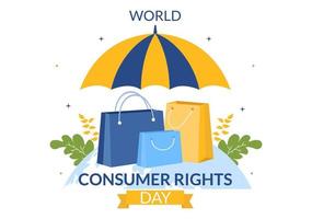 World Consumer Rights Day Illustration with Shopping, Bags and Needs of Consumers for Web Banner or Landing Page in Flat Cartoon Hand Drawn Templates vector