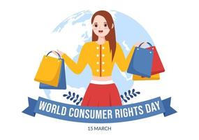 World Consumer Rights Day Illustration with Shopping, Bags and Needs of Consumers for Web Banner or Landing Page in Flat Cartoon Hand Drawn Templates vector