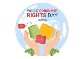 World Consumer Rights Day Illustration with Shopping, Bags and Needs of Consumers for Web Banner or Landing Page in Flat Cartoon Hand Drawn Templates vector