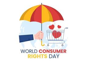 World Consumer Rights Day Illustration with Shopping, Bags and Needs of Consumers for Web Banner or Landing Page in Flat Cartoon Hand Drawn Templates vector