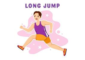 Long Jump Illustration with Athlete Doing Jumps in Sand Pit for Web Banner or Landing Page in Sport Championship Flat Cartoon Hand Drawn Templates vector