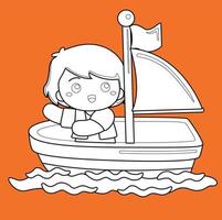 Sailing Kids Summer Holiday Digital Stamp vector