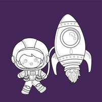 astronauta niños y cohete espacio exterior sello digital vector