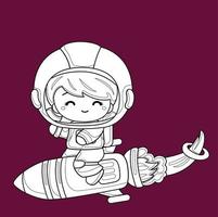 lindo astronauta niños espacio exterior sello digital vector