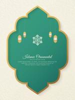 Islamic Ornamental Arabic White and Green Background with Geometric Pattern and Lanterns vector