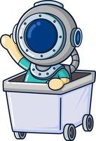 Cute diver playing with box trolley vector