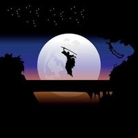 Samurai training at night on a full moon vector