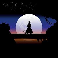 Samurai training at night on a full moon 1 vector