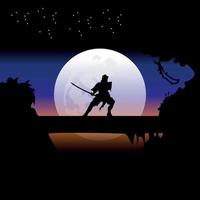 samurai entrenando en la noche de luna llena vector