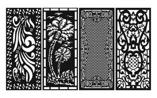 Black patterns with white background, Islamic vectors with floral panels for CNC laser cutting