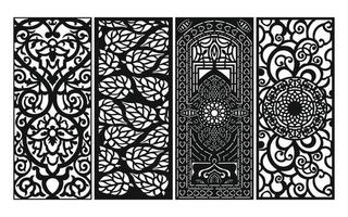 Black patterns with white background, Islamic vectors with floral panels for CNC laser cutting