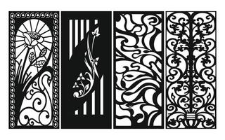 Black patterns with white background, Islamic vectors with floral panels for CNC laser cutting