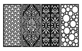 Black patterns with white background, Islamic vectors with floral panels for CNC laser cutting