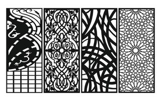 Black patterns with white background, Islamic vectors with floral panels for CNC laser cutting