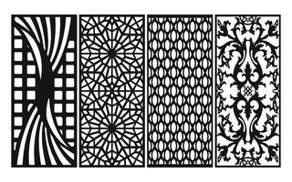 Black patterns with white background, Islamic vectors with floral panels for CNC laser cutting