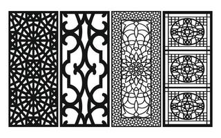 Black patterns with white background, Islamic vectors with floral panels for CNC laser cutting