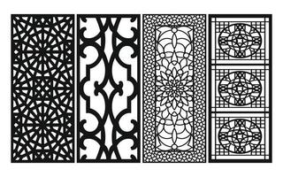 Black patterns with white background, Islamic vectors with floral panels for CNC laser cutting