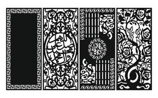 Black patterns with white background, Islamic vectors with floral panels for CNC laser cutting