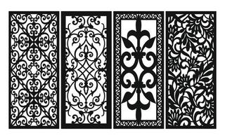 Black patterns with white background, Islamic vectors with floral panels for CNC laser cutting