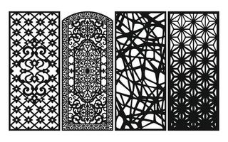 Black patterns with white background, Islamic vectors with floral panels for CNC laser cutting