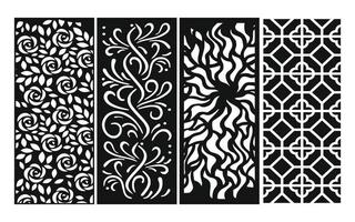 Black patterns with white background, Islamic vectors with floral panels for CNC laser cutting