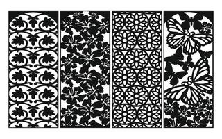 Black patterns with white background, Islamic vectors with floral panels for CNC laser cutting