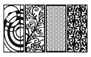 Black patterns with white background, Islamic vectors with floral panels for CNC laser cutting