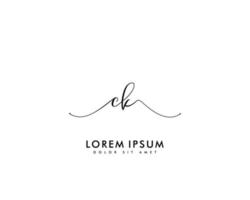 Initial CK Feminine logo beauty monogram and elegant logo design, handwriting logo of initial signature, wedding, fashion, floral and botanical with creative template vector