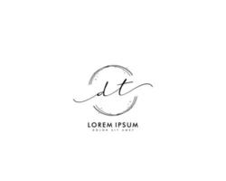 Initial DT Feminine logo beauty monogram and elegant logo design, handwriting logo of initial signature, wedding, fashion, floral and botanical with creative template vector