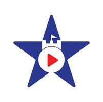 Play castle star shape concept logo design. Button play and castle vector logo combination. Record and tower symbol or icon.