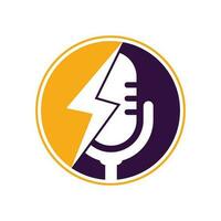 Podcast thunder logo vector design. Microphone vector logo design icon.