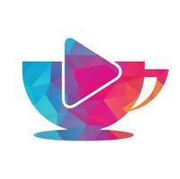 Coffee and play logo design. Coffee logo design with a music play button vector. vector