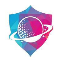 diseño del logotipo del vector de golf del planeta. plantilla de diseño de logotipo de vector de pelota de golf y planeta.