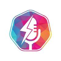 Podcast thunder logo vector design. Microphone vector logo design icon.