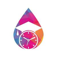 diseño de logotipo vectorial de concepto de forma de gota de tiempo de estudio. sombrero de graduación con diseño de icono de reloj. vector