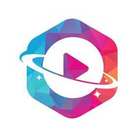 Music planet logo design concept. Music play icon symbol design. vector