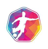 diseño del logo del jugador de fútbol y fútbol. diseño de icono de vector de logotipo de bola de regate.