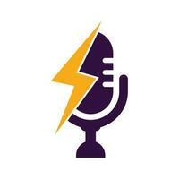 Podcast thunder logo vector design. Microphone vector logo design icon.