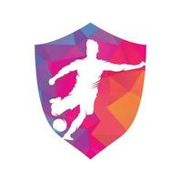 diseño del logo del jugador de fútbol y fútbol. diseño de icono de vector de logotipo de bola de regate.