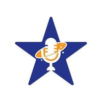 Podcast planet star shape concept vector logo design. Creative space podcast logo design.
