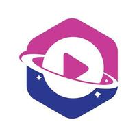 Music planet logo design concept. Music play icon symbol design. vector