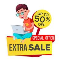 Big Sale Banner Vector. School Children, Pupil. Kids School Shopping. Half Price Colorful Stickers. Isolated Illustration vector