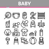 Baby Clothes And Tools Collection Icons Set Vector