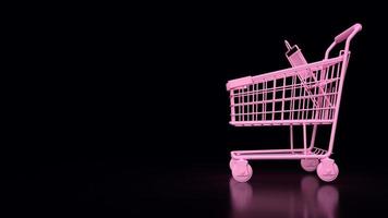 The pink shopping cart on black background 3d rendering photo